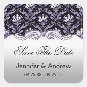 Sticker Carré Vintage Damask Argent Noir et violet Enregistrer l