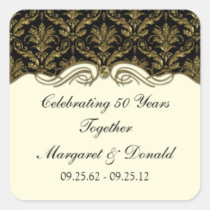 Sticker Carré Vintage Damask Black and Gold 50th Anniversary