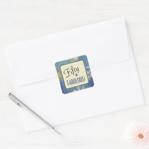 Sticker Carré Vintage Denim Blue Cinquante & FABULOUS ! Annivers