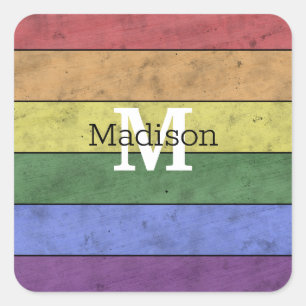 Sticker Carré Vintage drapeau LGBT orgueil écarlate arc-en-ciel 