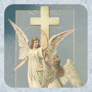 Sticker Carré Vintage Easter, Victorian Angels with a Cross