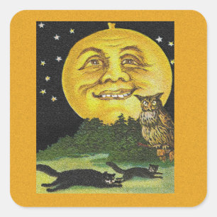 Sticker Carré Vintage Éffrayant rire Pleine lune Halloween