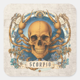 Sticker Carré Vintage Éffrayant Zodiac Floral Scorpio Crâne uniq