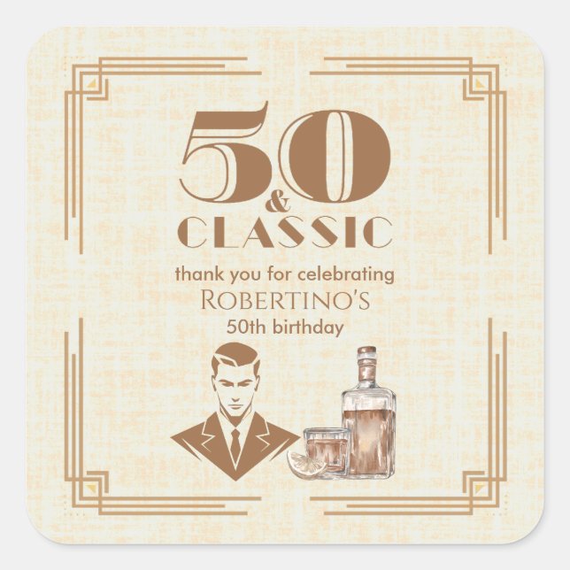 Sticker Carré Vintage Elegant Men's Whiskey 50th Birthday (Devant)
