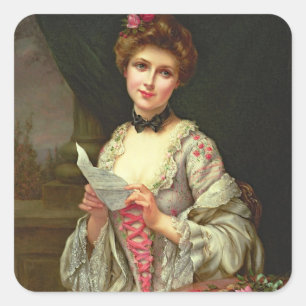 Sticker Carré Vintage Élégante Dame & Bouquet De Roses