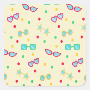 Sticker Carré Vintage été Sunglass Star Polka Dot