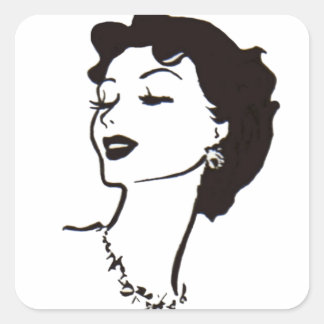 Sticker Carré Vintage femme face noir et blanc Graphique françai