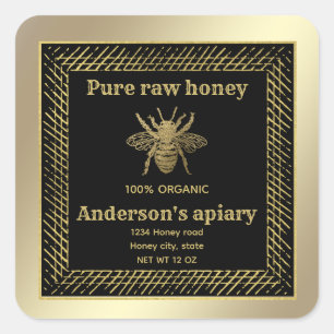 Sticker Carré Vintage Ferme d'abeilles/apiaires/abeilles en or d