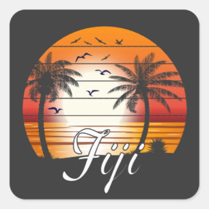 Sticker Carré Vintage Fiji Palm Trees Summer Beach