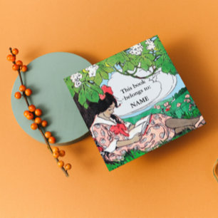 Sticker Carré Vintage fille lecture plaque