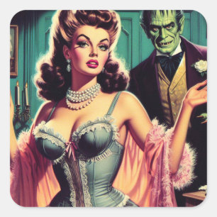 Sticker Carré Vintage fille vampire