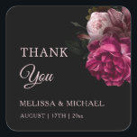 Sticker Carré Vintage Fine Art Dark Floral Wedding Thank You<br><div class="desc">Vintage fine art hand painted floral wedding thank you sticker with your names and your wedding date.</div>