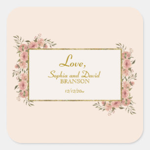 Sticker Carré Vintage Floral Gold Foil Mariage