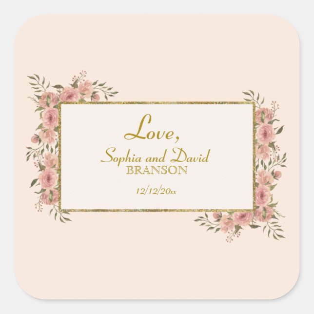 Sticker Carré Vintage Floral Gold Foil Mariage (Devant)