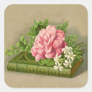 Sticker Carré Vintage Floral Peony Classy Livre Élégant