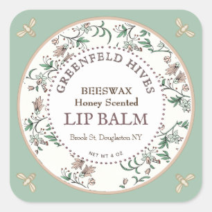 Sticker Carré Vintage Floral Print Bees Spring Green LIP BALM