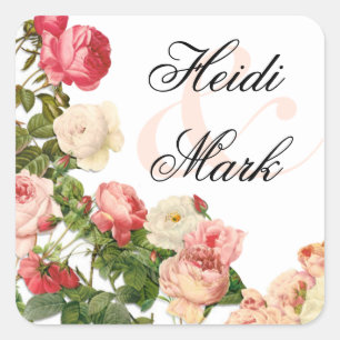 Sticker Carré Vintage Floral Romance Roses roses roses   blanc