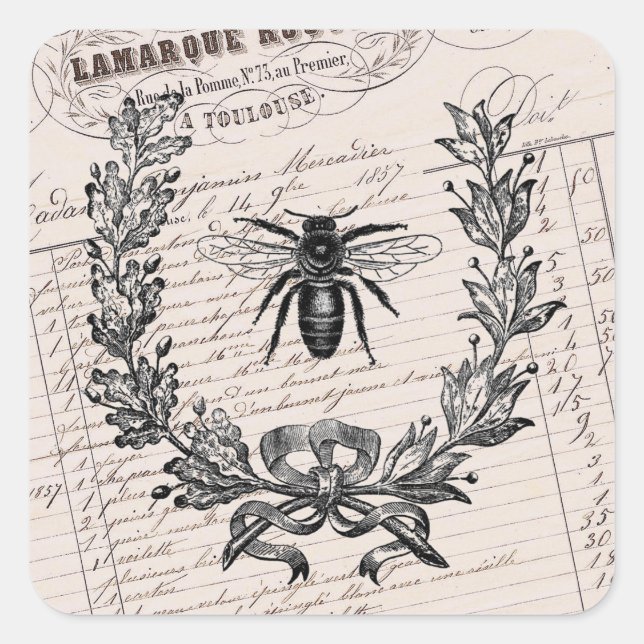 Sticker Carré Vintage French Chic Honey Bee (Devant)
