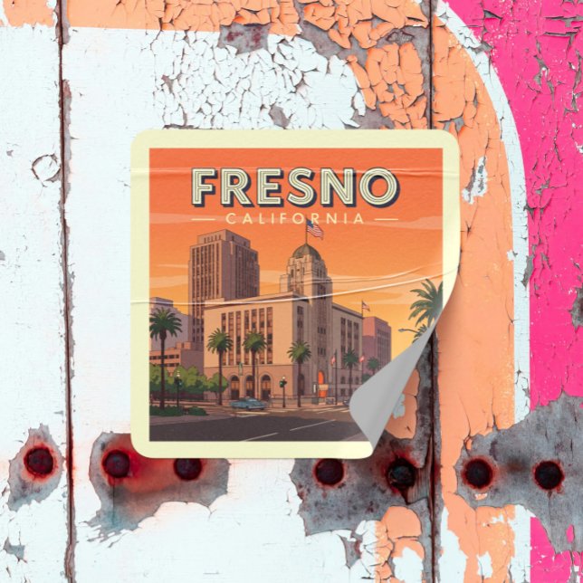 Sticker Carré Vintage Fresno California (Créateur téléchargé)