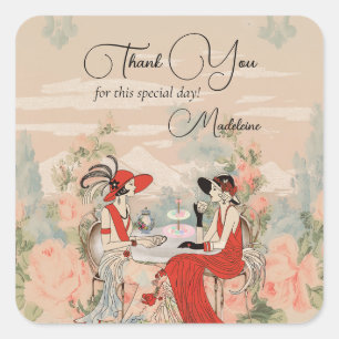 Sticker Carré Vintage Garden Floral Temps pour la Fête des marié