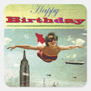 Sticker Carré Vintage Girl Flying