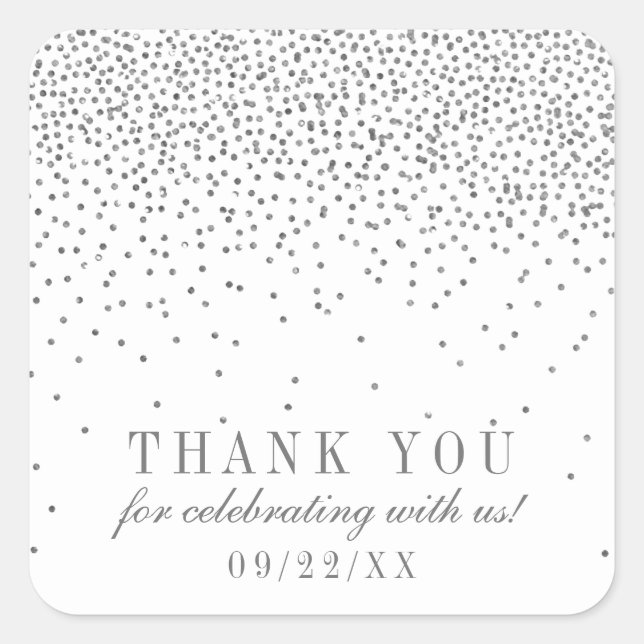 Sticker Carré Vintage Glam Silver Confetti Mariage Merci (Devant)