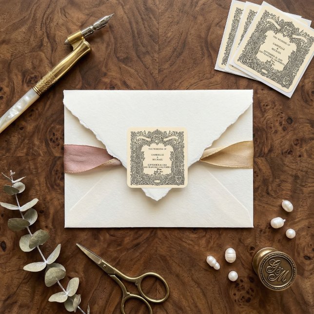 Sticker Carré Vintage Gothic Arch Heraldic Crest Wedding  (Créateur téléchargé)