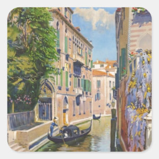 Sticker Carré Vintage Grand Canal Gondolas Venise Italie Voyage