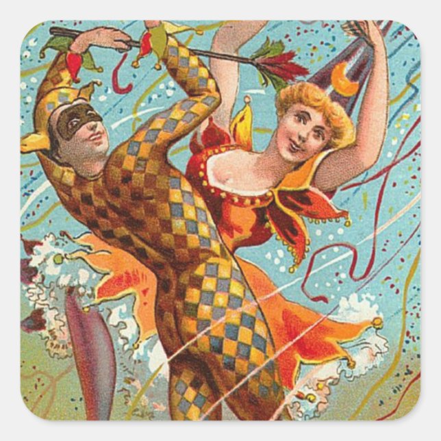 Sticker Carré Vintage Halloween danser en costume Jester (Devant)