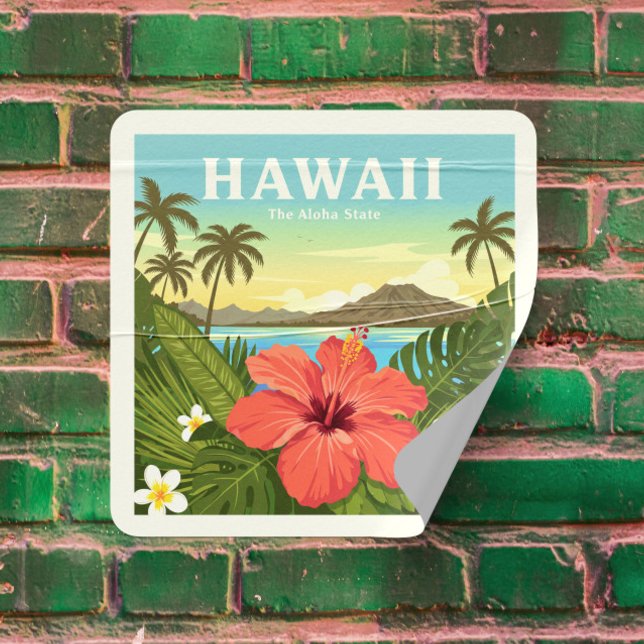 Sticker Carré Vintage Hawaii (Créateur téléchargé)