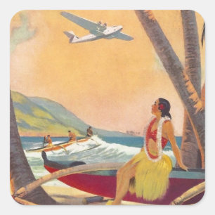Sticker Carré Vintage Hawaii Travel