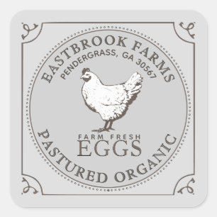 Sticker Carré VINTAGE HEN PASTURED EGGS mocking delete