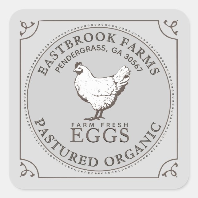 Sticker Carré VINTAGE HEN PASTURED EGGS mocking delete (Devant)