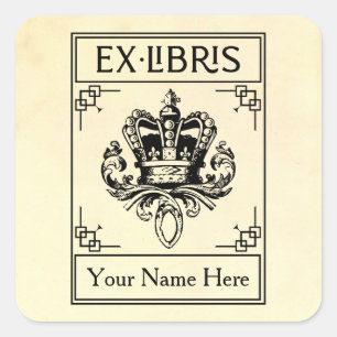 Sticker Carré Vintage Heraldique Crown Ex Libraries