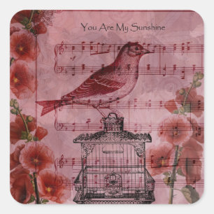 Sticker Carré Vintage Hollyhock Song Bird