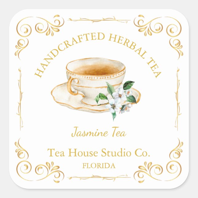 Sticker Carré Vintage Jasmine Tea Square Label (Devant)