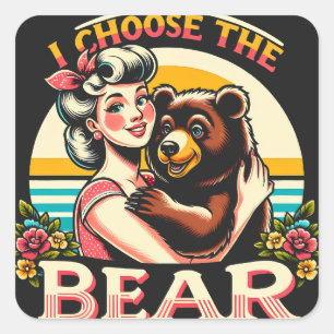 Sticker Carré Vintage Je Choisis L'Ours