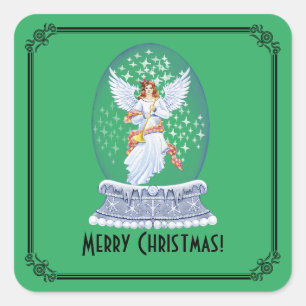 Sticker Carré Vintage Joyeux Noël Angle Sparkling Snowglobe