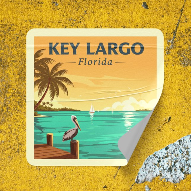 Sticker Carré Vintage Key Largo Floride (Créateur téléchargé)
