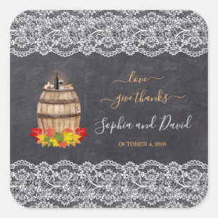Sticker Carré Vintage Lace Winch Chalk Thanksgiving Mariage