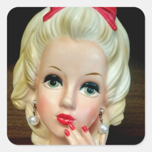 Sticker Carré Vintage Lady Head Vase Ado Coeur Collier
