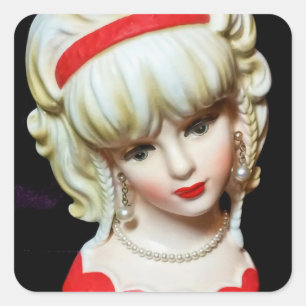 Sticker Carré Vintage Lady Head Vase Platine Braids Blondes