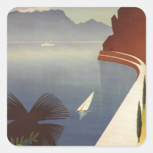 Sticker Carré Vintage Lake Garda Riva Torbole Italie Tourisme