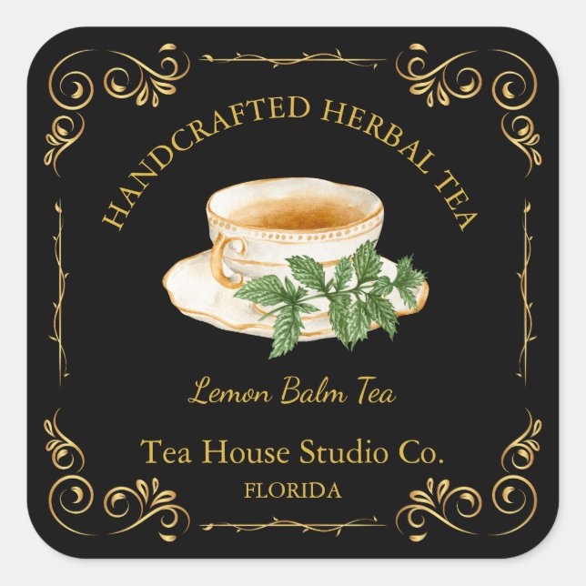 Sticker Carré Vintage Lemon Balm Tea Square Label (Devant)