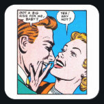 Sticker Carré Vintage les années 50 Romantic Comics Panel A Eu U<br><div class="desc">"J'ai un gros baiser pour moi, bébé ?" demanda le monsieur. "Oui! Pourquoi pas ?" répondit la dame. Un panel d'un magazine de bandes dessinées romantiques de les années 50. Il y avait généralement une morale de l'histoire - méfiez-vous des hommes qui semblent trop bons pour être vrais. Quoi qu'il...</div>