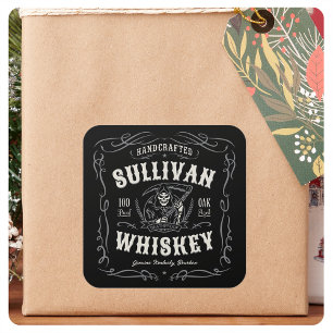 Sticker Carré Vintage Liqueur AJOUTER NOM Old Grim Reaper Whiske