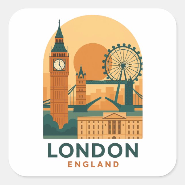 Sticker Carré Vintage London England Travel | Retro  (Devant)