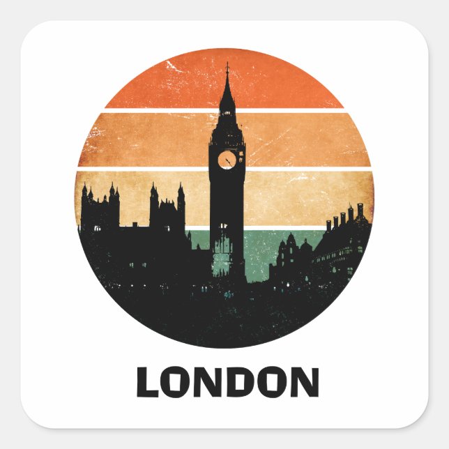 Sticker Carré Vintage London Sunset Cityscape Travel Souvenir (Devant)