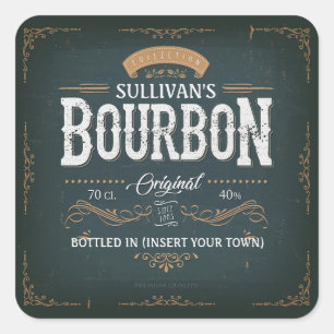 Sticker Carré Vintage Look AJOUTER NOM American Bourbon Whiskey 