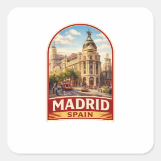Sticker Carré Vintage Madrid Spain Travel Poster Style Design